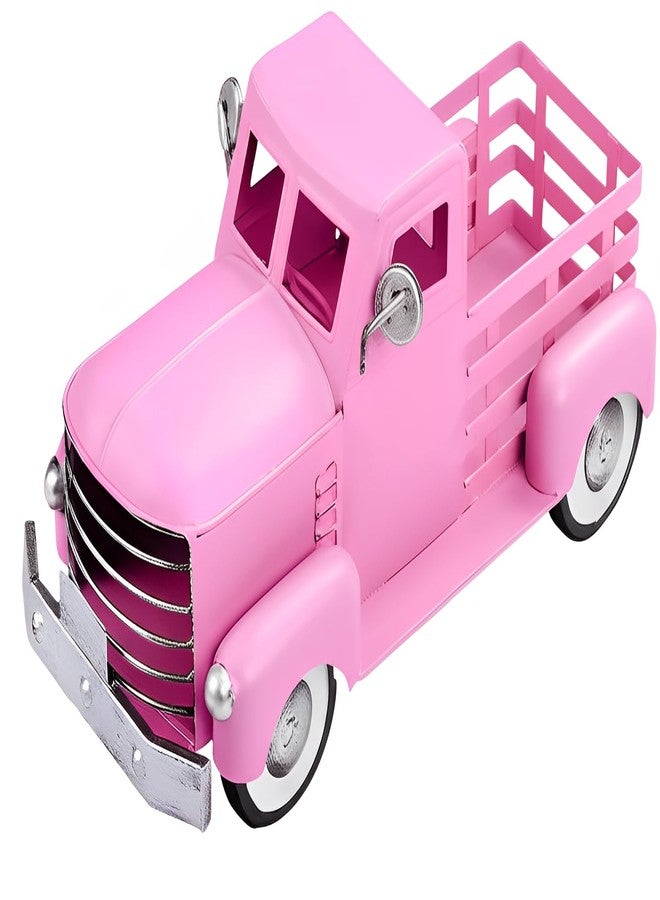 ديكور شاحنة معدنية من Leutsbyone، ديكور منزل ريفي، وحدة تخزين مزخرفة لسطح الطاولة، وحوض زراعة على شكل شاحنة معدنية، 12.5 بوصة × 5.75 بوصة × 6.25 بوصة (لون وردي فاتح) - Image 1